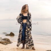 Hand Tie-Dye Kimono Duster: Boho Festival Jersey Cardigan (One Plus Size) - Yuma