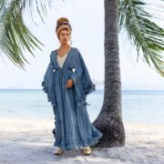 Handcrafted Cotton Maxi Kimono: Ruffled Boho Coverup, Plus Size - Kara