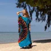 Hand Tie Dye Maxi Kaftan Dress: Jersey Cotton Boho Festival Gown - Ema