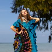 Hand Tie Dye Maxi Kaftan Dress: Jersey Cotton Boho Festival Gown - Ema - Image 4