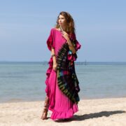 Hand Tie Dye Maxi Kaftan Dress: Boho Festival Cotton Jersey - Ema