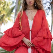 Boho Ruffled Raw Cotton Kimono: Handcrafted Bali Duster - Image 6