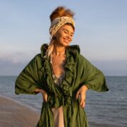 Boho Ruffled Maxi Duster Kimono: Raw Cotton Beach Cover Up - Avalon - Image 5