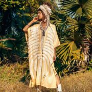 Handmade Cotton Kaftan Maxi Dress: Embroidered Crochet Tunic - Oceano - Image 2