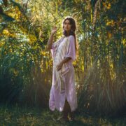 Handmade Cotton Kaftan Maxi Dress: Embroidered Crochet Tunic Top - Oceano - Image 3