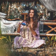 Handmade Cotton Kaftan Maxi Dress: Embroidered Crochet Tunic Top - Oceano