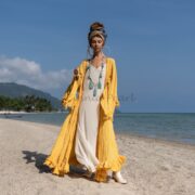 Handcrafted Cotton Kimono Duster: Ruffled Boho Coverup, Plus Size - Kara