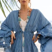 Handcrafted Cotton Maxi Kimono: Ruffled Boho Coverup, Plus Size - Kara - Image 6