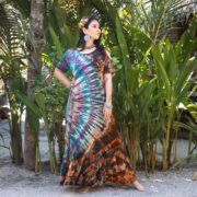 Handmade Tie-Dye Cotton Maxi Dress: Boho Cold Shoulder Resort Gown - Bailey
