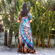 Handmade Tie-Dye Cotton Maxi Dress: Boho Cold Shoulder Resort Gown - Bailey - Image 3