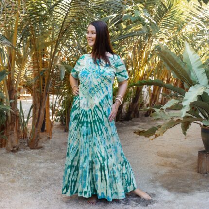 Handmade Tie-Dye Cotton Maxi Dress: Boho Resort Wear - Bailey