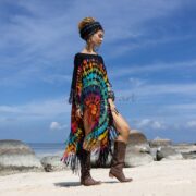 Handmade Tie-dye Cotton Tunic Dress: Boho Fringe Cover-Up - Arlo - Image 2