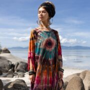 Hand-Tiedye Cotton Poncho: Fringe Boho Festival Wear - Arlo - Image 4