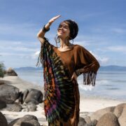 Handmade Tiedye Fringe Poncho: Boho Festival Cotton Kaftan - Arlo - Image 4