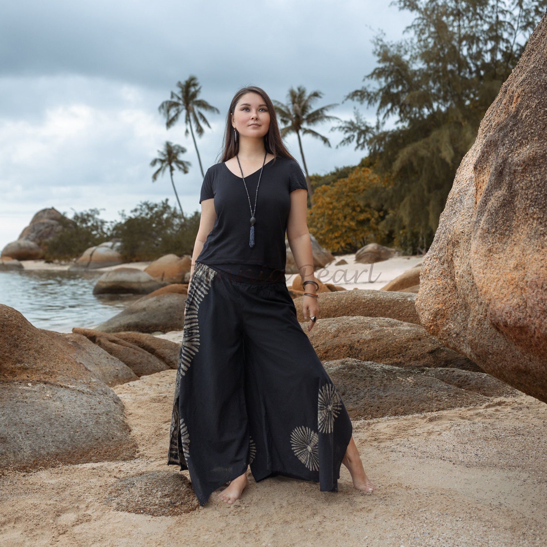 il_fullxfull.4936212412_qph8.jpg Tie-Dye Palazzo Pants: Boho Festival Wide Leg Cotton Trousers - Kaori - Image 1