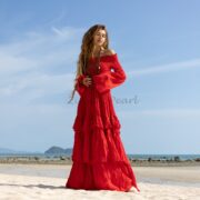 Off-Shoulder Boho Wedding Dress: Tiered Cotton Maxi Dress - Lucia