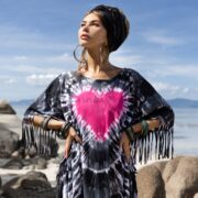 Express Your Boho Spirit with our ARLO Festival Poncho Tunic Dress. Inclusive Sizing from One Size to 3X, Hand-Tiedye Fringe Kaftan - Image 4