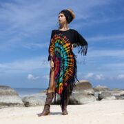 Handmade Tie-dye Cotton Tunic Dress: Boho Fringe Cover-Up - Arlo
