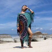 Tie-Dye Fringe Tunic Dress: Boho Festival Kaftan, Plus Size Cover-Up - Arlo