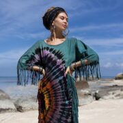 Tie-Dye Fringe Tunic Dress: Boho Festival Kaftan, Plus Size Cover-Up - Arlo - Image 4