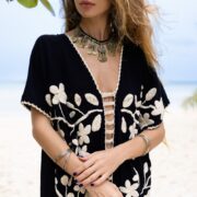 Hand Embroidered Cotton Kaftan Dress: Beach Tunic Cover-Up - Ciana - Image 5