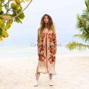 Handmade Embroidered Cotton Kaftan Dress: Beach Cover-Up Tunic - Ciana
