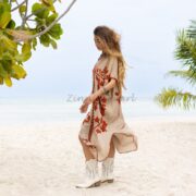 Handmade Embroidered Cotton Kaftan Dress: Beach Cover-Up Tunic - Ciana - Image 2