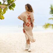 Handmade Embroidered Cotton Kaftan Dress: Beach Cover-Up Tunic - Ciana - Image 3