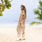 Hand Embroidered Cotton Kaftan Dress: Elegant Crochet Beach Tunic - Ciana - Image 2