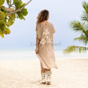 Hand Embroidered Cotton Kaftan Dress: Elegant Crochet Beach Tunic - Ciana - Image 3