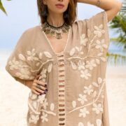Hand Embroidered Cotton Kaftan Dress: Elegant Crochet Beach Tunic - Ciana - Image 5