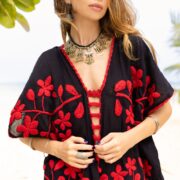 Hand Embroidered Cotton Kaftan Dress: Elegant Crochet Beach Tunic - Ciana - Image 4