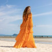 Off-Shoulder Boho Wedding Dress: Tiered Cotton Maxi Dress - Lucia