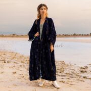 Embroidered Velvet Kimono: Beaded Maxi Duster, Boho Style - Mai