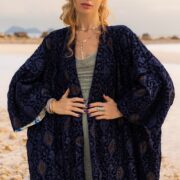 Embroidered Velvet Kimono: Beaded Maxi Duster, Boho Style - Mai - Image 4