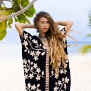 Hand Embroidered Cotton Kaftan Dress: Beach Tunic Cover-Up - Ciana - Image 4