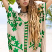 Handmade Embroidered Cotton Kaftan Dress: Elegant Beach Tunic - Ciana - Image 5