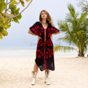 Hand Embroidered Cotton Kaftan Dress: Elegant Crochet Beach Tunic - Ciana