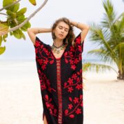 Hand Embroidered Cotton Kaftan Dress: Elegant Crochet Beach Tunic - Ciana - Image 3