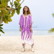 Handmade Cotton Kaftan Dress: Embroidered Crochet Beach Coverup - Oceano