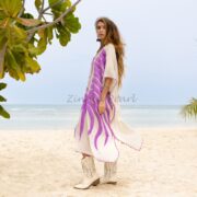 Handmade Cotton Kaftan Dress: Embroidered Crochet Beach Coverup - Oceano - Image 2