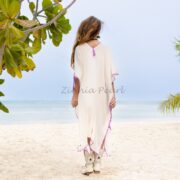 Handmade Cotton Kaftan Dress: Embroidered Crochet Beach Coverup - Oceano - Image 3