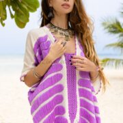 Handmade Cotton Kaftan Dress: Embroidered Crochet Beach Coverup - Oceano - Image 5