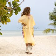 Handmade Cotton Kaftan Dress: Embroidered Beach Coverup - Oceano - Image 3