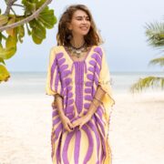 Handmade Cotton Kaftan Dress: Embroidered Beach Coverup - Oceano - Image 4