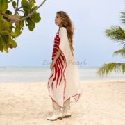 Handmade Embroidered Cotton Kaftan Dress: Crochet Beach Coverup - Oceano - Image 2