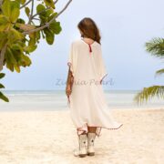 Handmade Embroidered Cotton Kaftan Dress: Crochet Beach Coverup - Oceano - Image 3