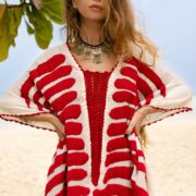 Handmade Embroidered Cotton Kaftan Dress: Crochet Beach Coverup - Oceano - Image 5