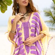 Handmade Cotton Kaftan Dress: Embroidered Beach Coverup - Oceano - Image 5