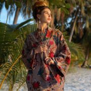 Handmade Velvet Cotton Kimono: Boho Floral Jacket, Plus Size - Mei - Image 4